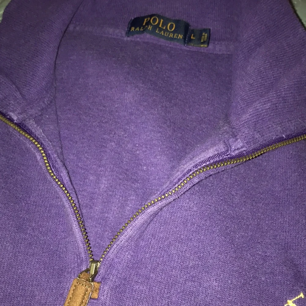 NWOT. Polo Ralph Lauren 1/2 zip Cotton Sweater. Purple Size Large